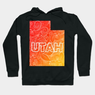 Colorful mandala art map of Utah with text in red and orange Hoodie